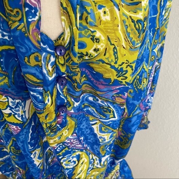 NWT.  Jones NY Blue Pink Floral Abstract Design Jewel Neck L-Sleeve Sexy Size 1X - Picture 6 of 13